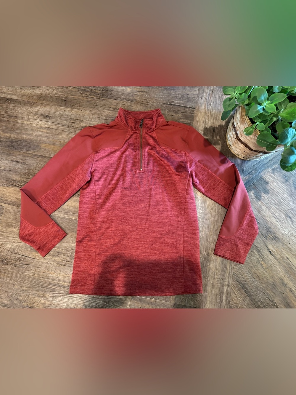 Banded Quarter Zip Performance Camp Coral Orange Pullover Sz Sm EUC